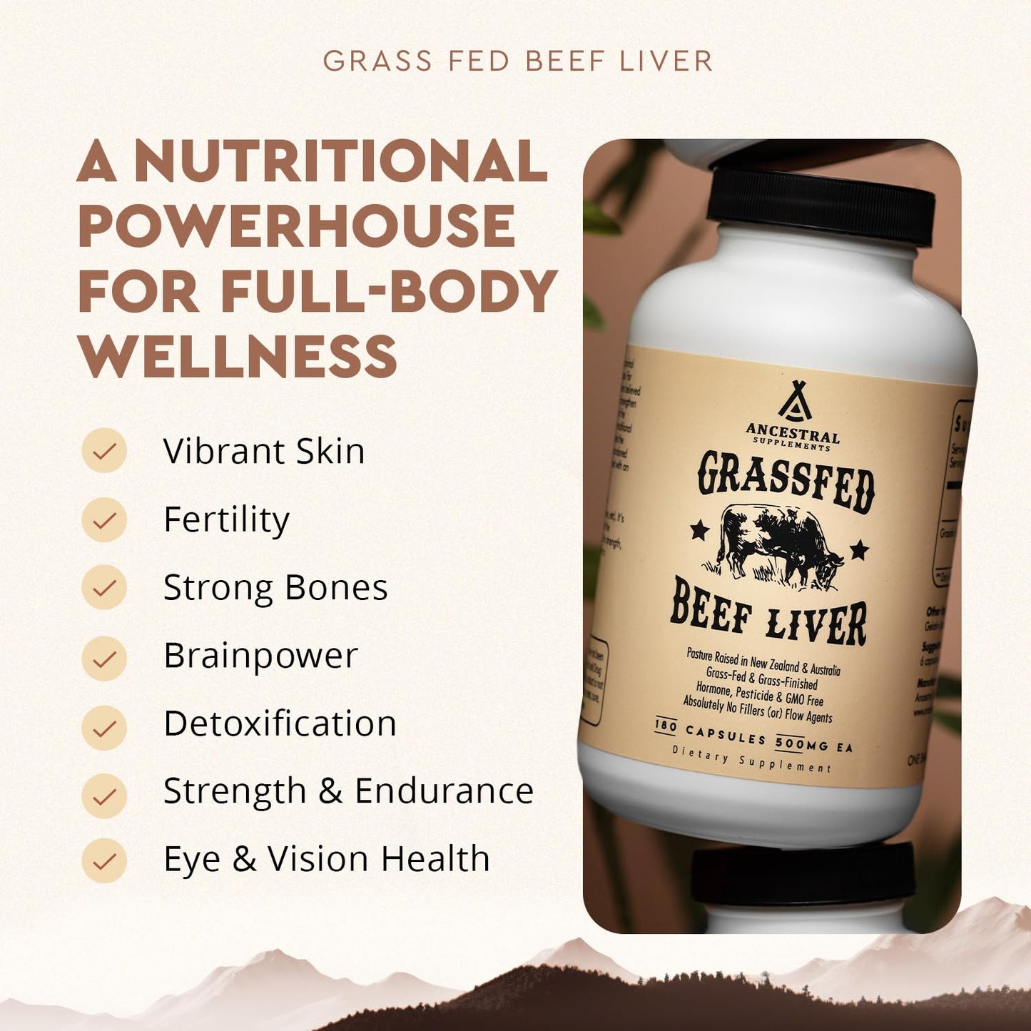 Ancestral Supplements Grass Fed Beef Liver 180 Capsules