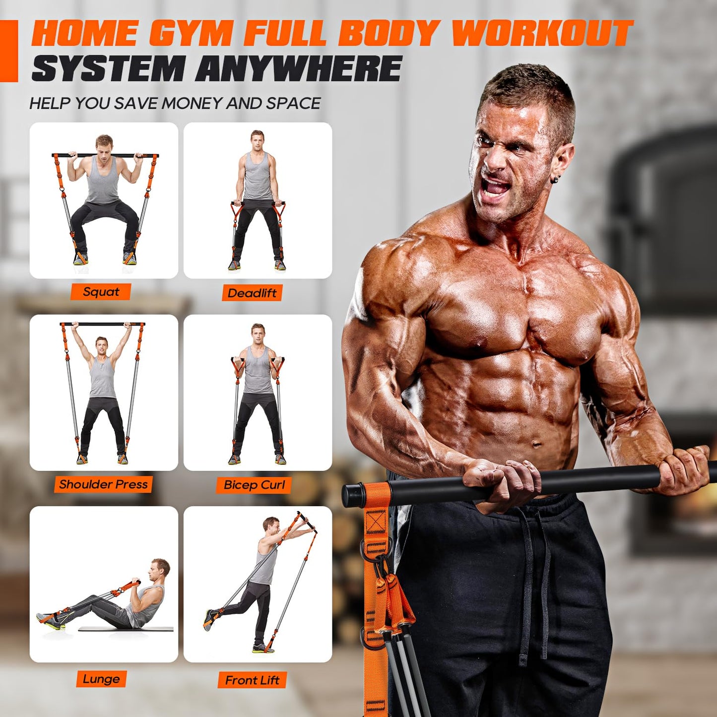 Pilates Bar Kit with Resistance Bands, Heavy Duty Pilates Equipment for Men