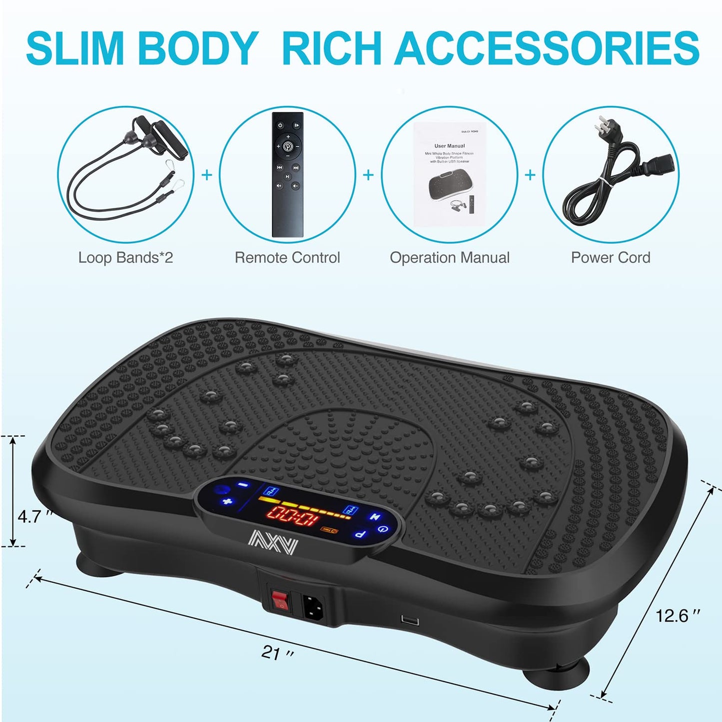 AXV Vibration Plate Fitness Platform Exercise Machine Vibrating Lymphatic Drainage