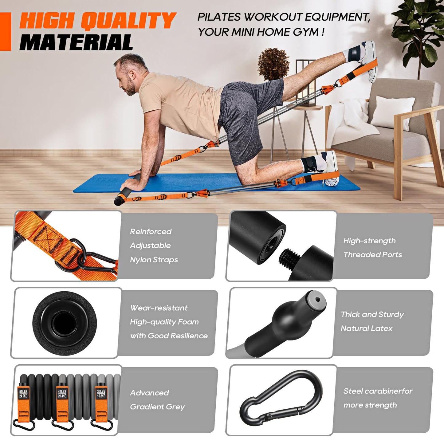 Pilates Bar Kit with Resistance Bands, Heavy Duty Pilates Equipment for Men