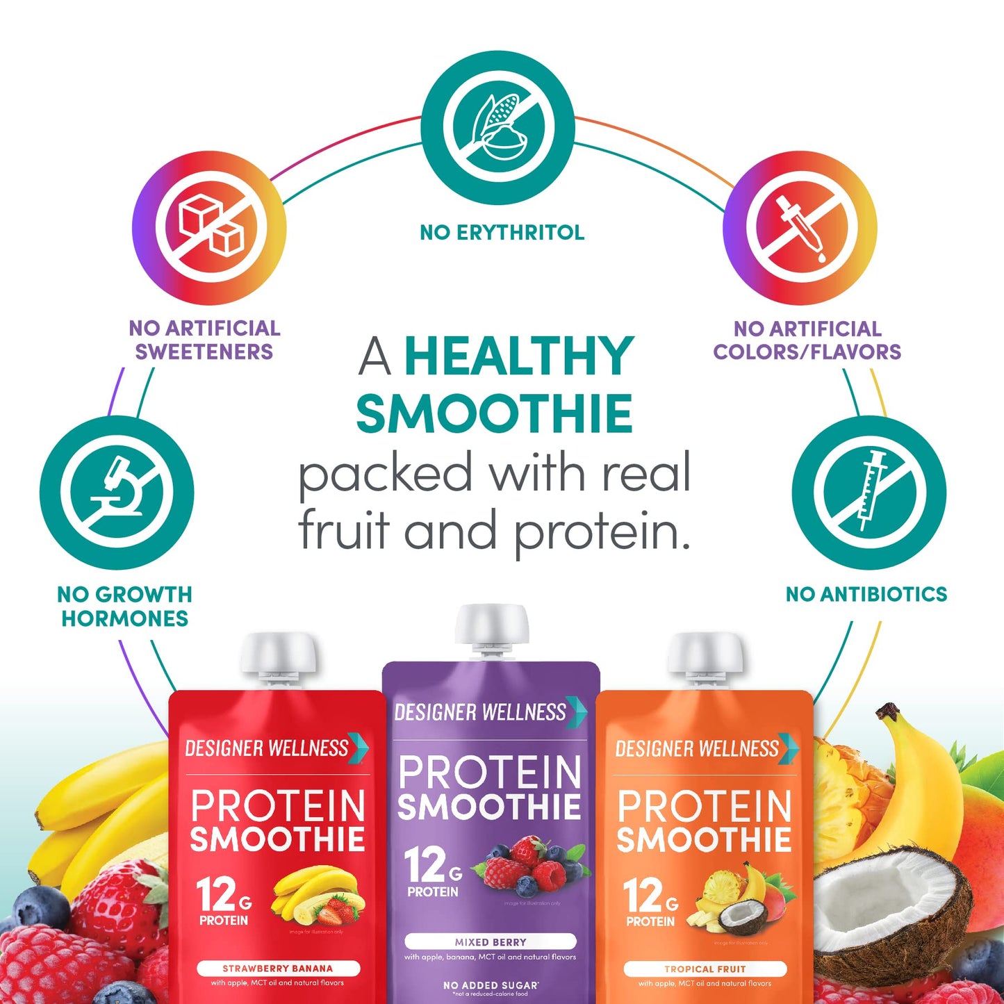 Designer Wellness Protein Smoothie, Real Fruit, 12g Protein, Low Carb, Zero Added Sugar