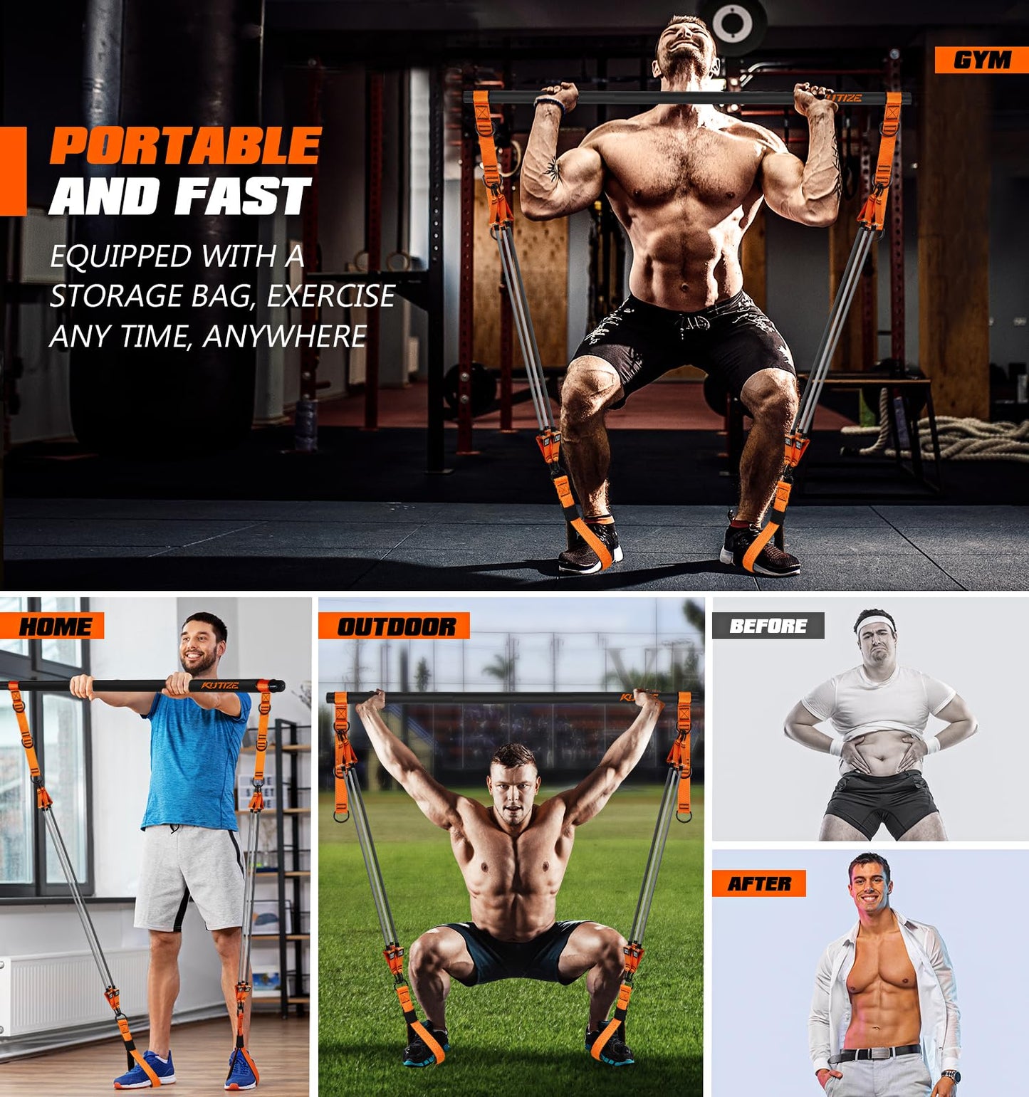 Pilates Bar Kit with Resistance Bands, Heavy Duty Pilates Equipment for Men