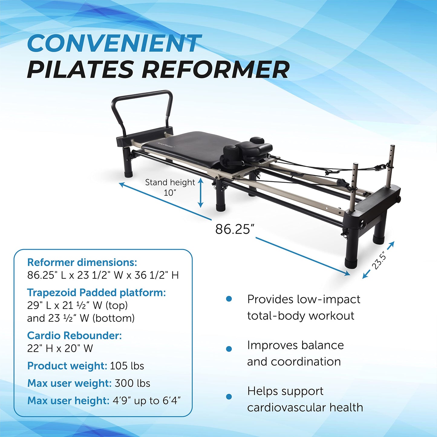 AeroPilates Reformer Home Workout Equipment, Pilates Machine w/Resistance, Black