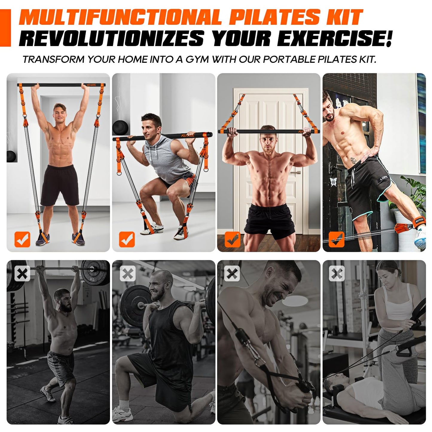 Pilates Bar Kit with Resistance Bands, Heavy Duty Pilates Equipment for Men