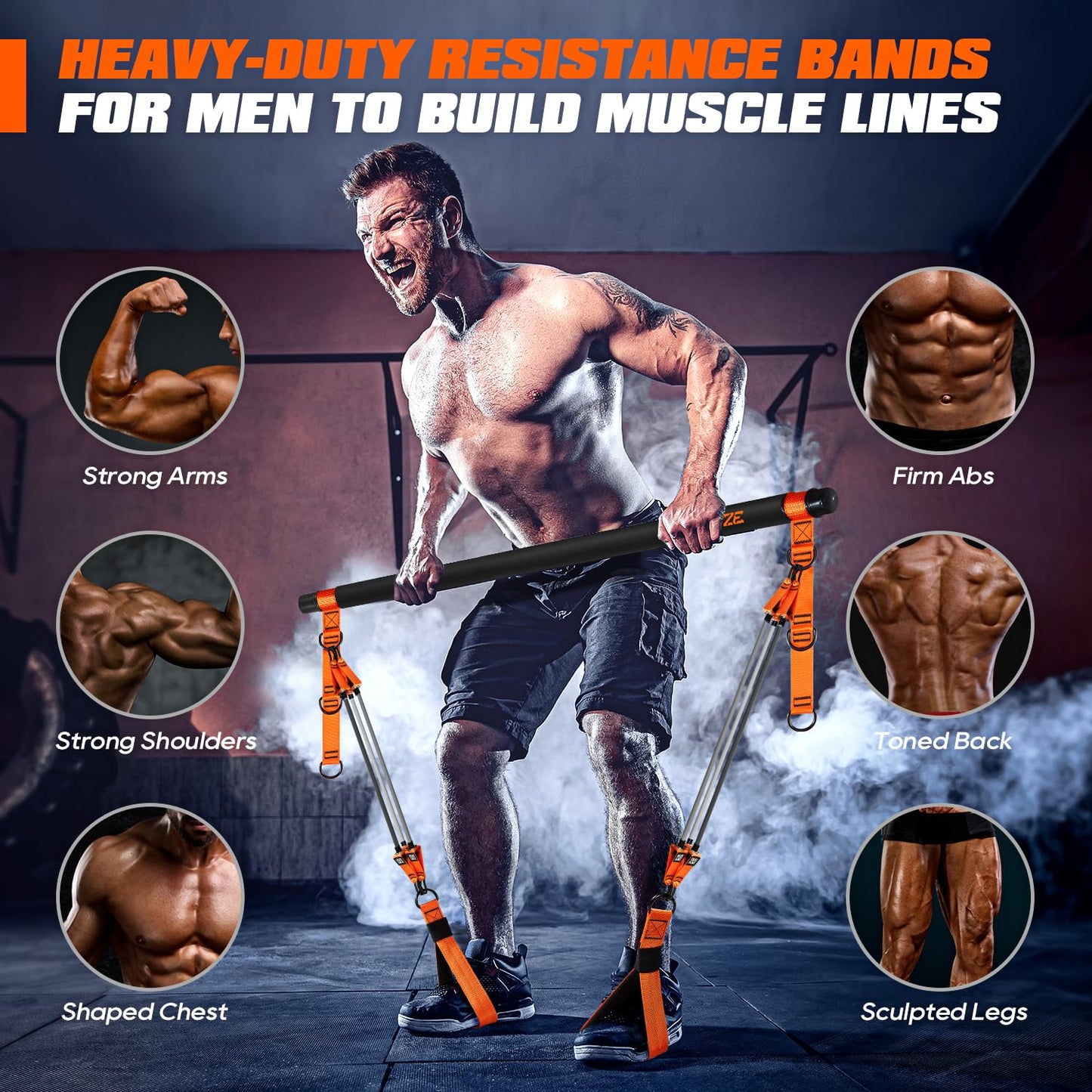 Pilates Bar Kit with Resistance Bands, Heavy Duty Pilates Equipment for Men