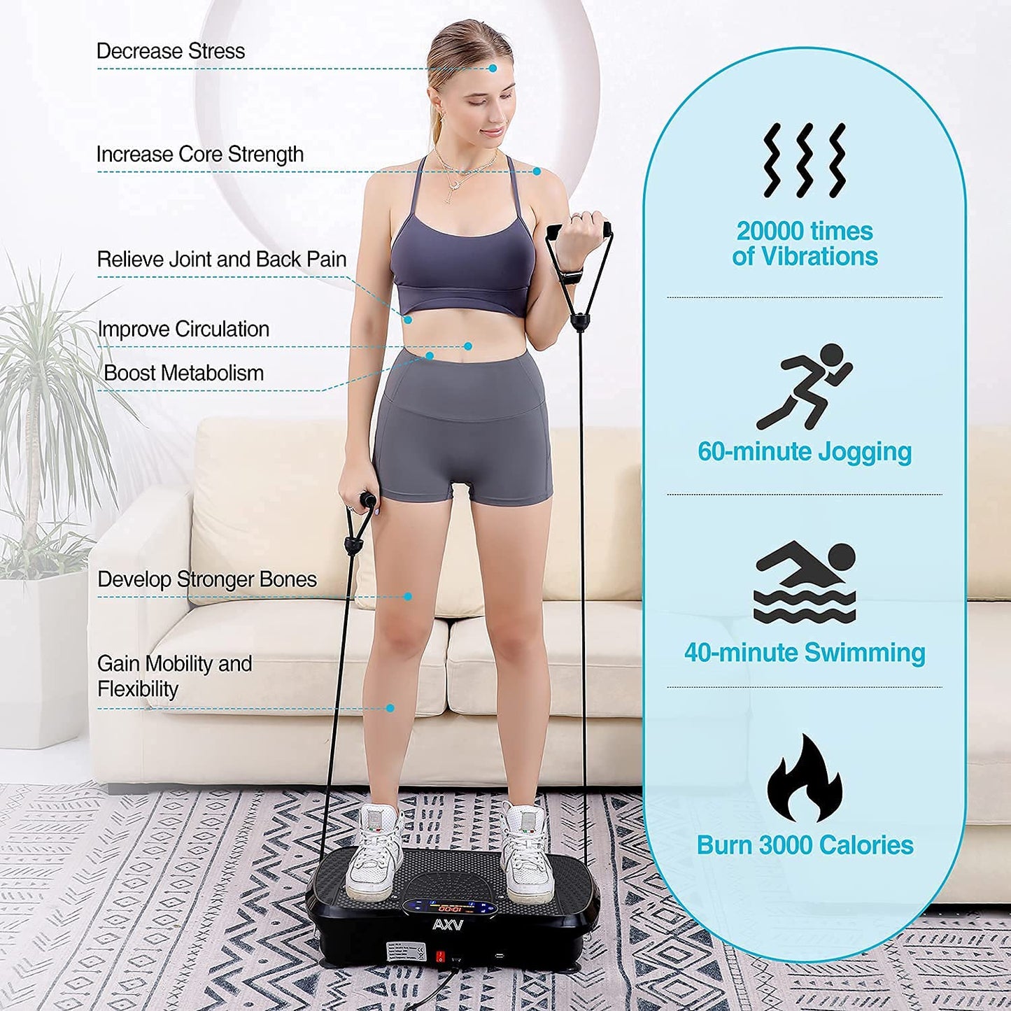 AXV Vibration Plate Fitness Platform Exercise Machine Vibrating Lymphatic Drainage