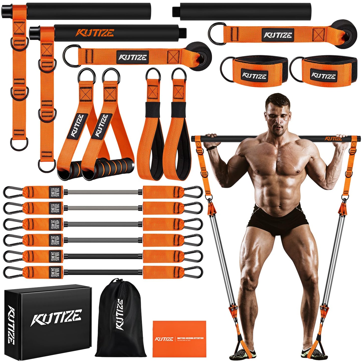 Pilates Bar Kit with Resistance Bands, Heavy Duty Pilates Equipment for Men