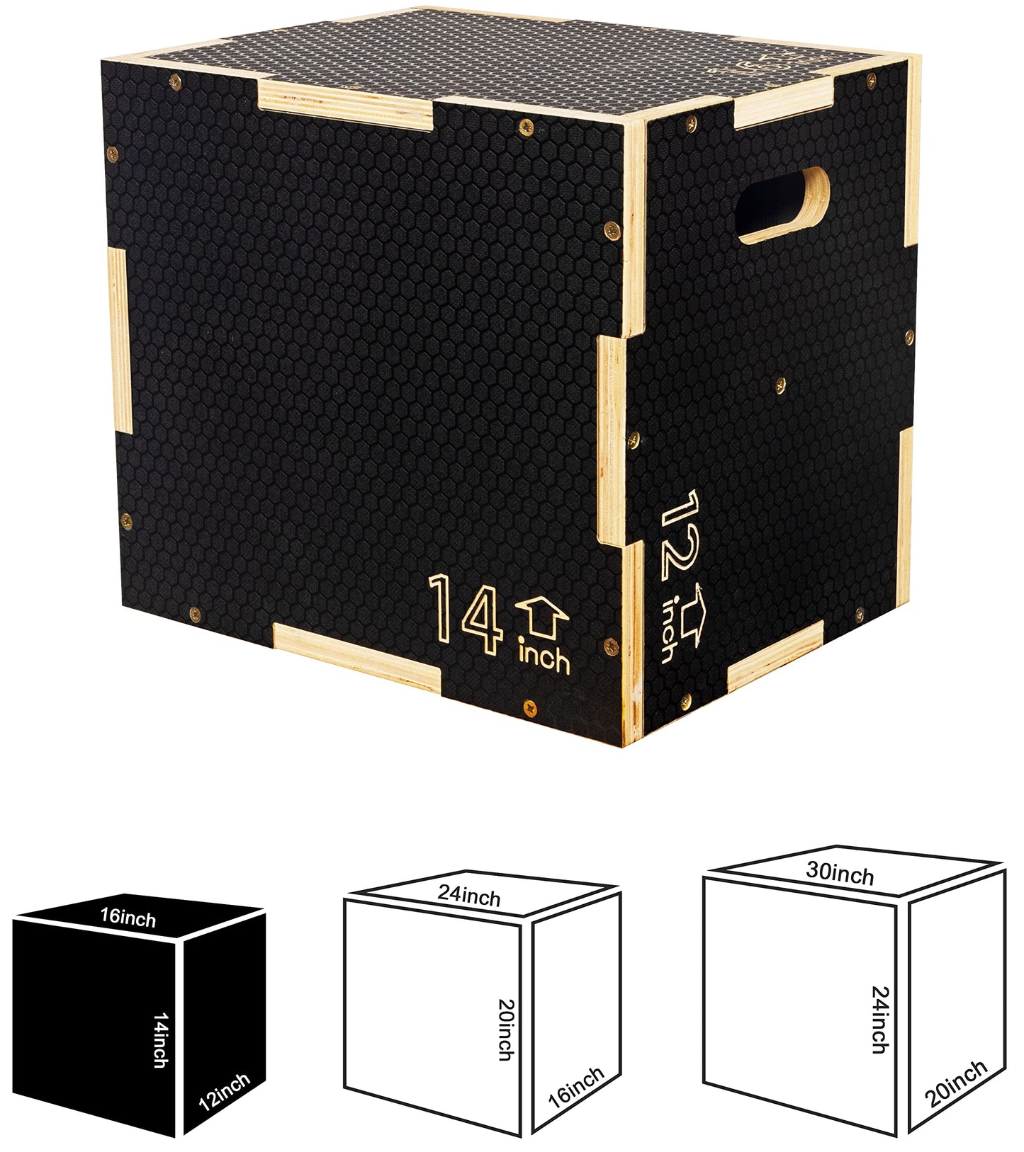 Fitvids 3 in 1 Non-Slip Wooden Plyo Box Plyometric Box Jumping Exercise, 12x14x16 Inches, Black